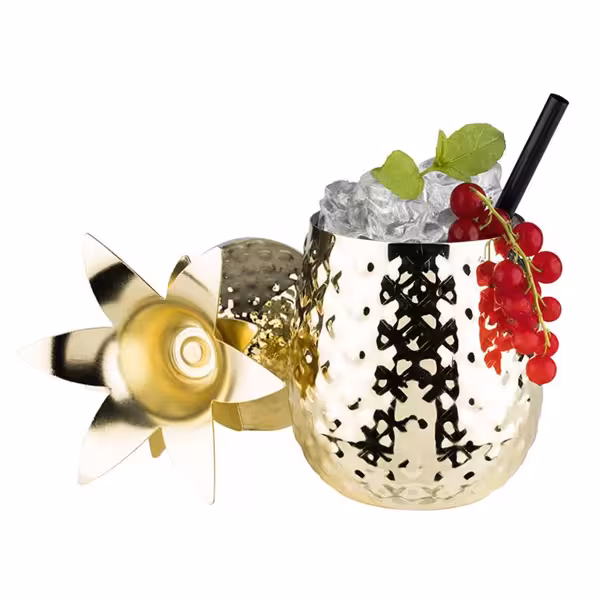 (6 stuks) Mok - PINEAPPLE - 500ml - Goud - met deksel