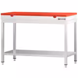 Stół roboczy ze stali nierdzewnej PREMIUM – 1000 x 600 mm – z podstawą – wraz z deską do krojenia w kolorze czerwonym