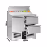 Comptoir de préparation réfrigéré Mini PREMIUM - 900x700mm - avec 1 Porte & 2 Tiroirs GN 1/1 - À capot inox 5x GN 1/6 - incl. Grilles GN 1/1