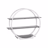 Etagere / Buffet Stand - Stainless steel frame & white plexiglass shelves - White - round - Ø490mm - with 3 shelves