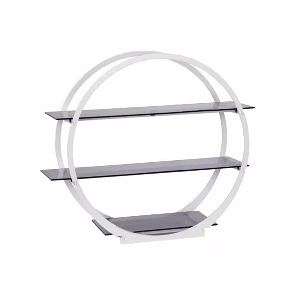 Etagere / Buffet Stand - Stainless steel frame & white plexiglass shelves - White - round - Ø490mm - with 3 shelves