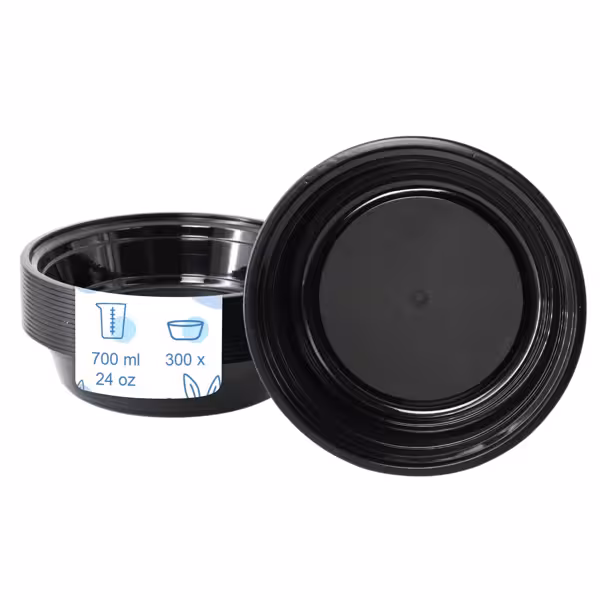 (300 piezas) Bol reutilizable - polipropileno - 700ml - redondo - negro