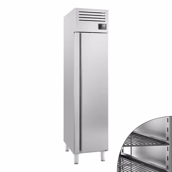 مجمد عمودي ستانلس ستيل PREMIUM PLUS - GN 1/1 - 482 mm - 325 L - -18…-1 °C - مع باب واحد - تبريد هوائي، قفل، أبواب ذاتية الإغلاق