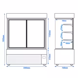 Vitrine Refrigerada MADRID - 1010L - 1500mm - Vidro duplo - com 3 prateleiras de vidro - portas traseiras deslizantes - Preto mate