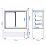 Vitrine réfrigérée 4 faces vitrées MADRID - 1010L - 1500mm - Double vitrage - avec 3 étagères en verre - portes coulissantes vitrées arrière - Noir mat