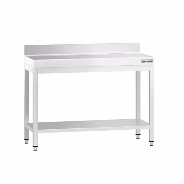 Commercial Stainless Steel Table with Upstand PREMIUM - 1000x600mm - with Undershelf - with Rear Upstand - with Cross Bracing