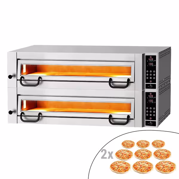 Elektrikli Pizza Fırını - Taş tabanlı - 34 cm x 9+9 Pizza Kapasiteli - Dijital - Dokunmatik - maks. 450°C