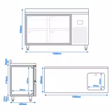 Table réfrigérée Premium PLUS - 1468x600 mm - avec 1 bac, 4 tiroirs - avec dosseret