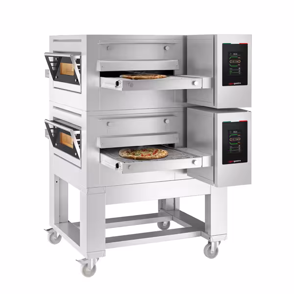 (2 stuks) Gas Doorloop pizzaoven - 1680x2180mm - 230V - Touchscreen - Bandbreedte: 800mm - incl. onderstel & 4 wielen