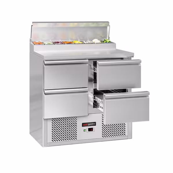 Saladette / mesa de preparação ECO - 0,9 x 0,7 m - com 4 gavetas 1/2