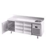 Table réfrigérée Premium PLUS - 1960 x 600 mm - avec 1 bac, 1 porte, 6 tiroirs - dosseret