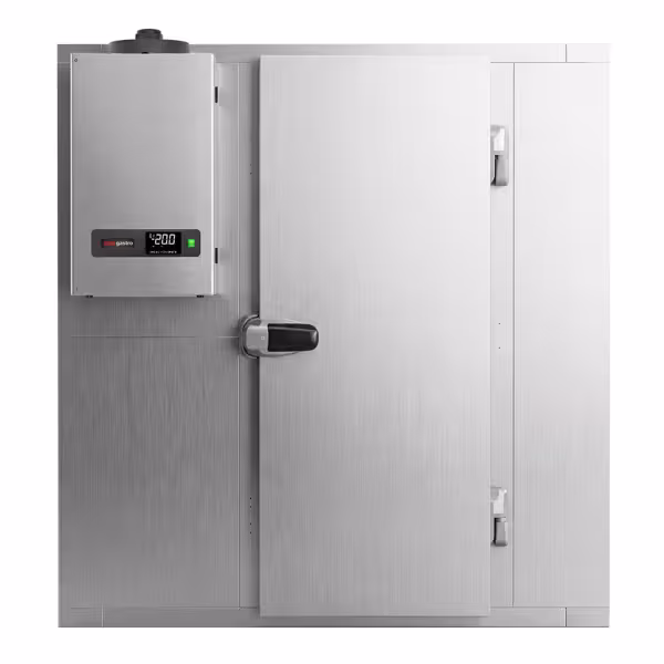 Frysrum i rostfritt stål - 1800x2100 mm - 5,13 m³ - inkl. frysaggregat - inkl. köldridå (PVC-lameller)