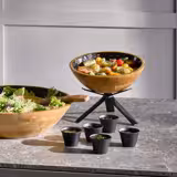 (6 pieces) Mango Wood Buffet Bowl Set – 4 L - Ø 370 mm - Height 90 mm - Black/Gold - Starry Sky Interior