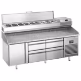 Table réfrigérée à pizza Premium PLUS - 1980x700 mm - avec 1 porte & 4 tiroirs - incl. vitrine réfrigérée - 9x GN 1/4