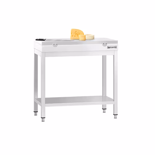 Commercial Stainless Steel Centre Table PREMIUM - 700x700mm - with Undershelf - with Cross Bracing - with White Chopping Board