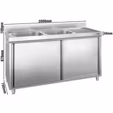 Commercial Sink Cabinet PREMIUM - 2000x700mm - with 2 bowls left-hand