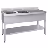 میز استیل اکونومی ظرفشویی - طبقه دار - 600*1400 میلیمتر - دو سینک در چپ