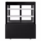 Vitrine Refrigerada Panorâmica MADRID Self-Service - 435L - 1000mm - Vidro duplo - com 2 prateleiras de vidro - portas traseiras de correr - incl. cortina noturna - para pastelaria/bolos - Preto mate