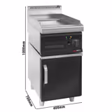 Električni roštilj - 8 kW - Glatka - površina pečenja: 395x535 mm - ormarić s 1 vratima - satinirana (Scotch-Brite) završna obrada