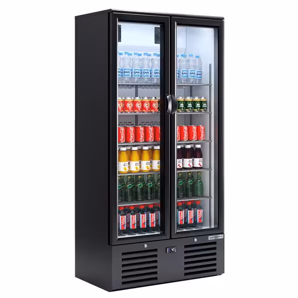 ثلاجة عرض مشروبات PREMIUM - 900 mm - 435 L - تحكم رقمي - أسود - مع 2 أبواب زجاجية