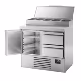Table réfrigérée de préparation Mini - 978 x 700 mm - avec 1 porte et 2 tiroirs - avec superstructure en inox 5 x GN 1/4