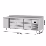 Table réfrigérée Premium PLUS - 2452 x 600 mm - avec 1 porte - 9 tiroirs 1/3 - avec dosseret