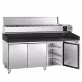 Table réfrigérée à pizza PREMIUM - 2000x800 mm - avec 3 portes - incl. vitrine réfrigérée - 9x GN 1/3