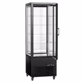 Dik Tip Soğuk Teşhir Dolabı - Çift Cam - raflı 5 cam raf - Önde 1 cam kapı & arkada 1 cam kapı - 440L - 675mm - Siyah