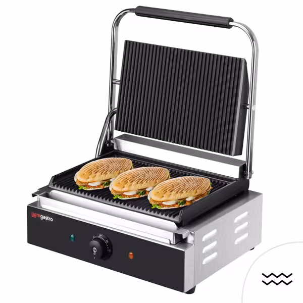 Επαγγελματική Μονή τοστιέρα panini - 2,20 kW - ραβδωτή πάνω & κάτω - Διαστάσεις πλάκας: 345x235 mm