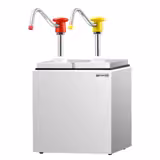 Sausdispenser - RVS rek, kunststof bakken - 2x2,5L - 190x240x268mm - instelbare dosering - met bak - lekvrije uitloop - incl. RVS frame