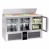 Commercial Saladette Counter PREMIUM - 1368mm - 368L - 3 glass doors - open top for 4 x GN 1/1 & stainless steel retractable lid