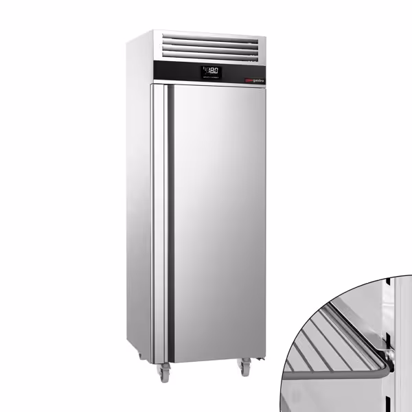 Commercial Upright Freezer Stainless steel PREMIUM - GN 2/1 - 700L - with 1 glass door - On castors - For UK