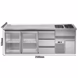 Dozator de bere profesional cu răcire integrată 2,5 x 0,7 m - cu 2 uşi din sticlă şi 3 sertare 1/3 + 1/3 + 1/3