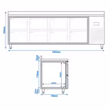 Koelwerkbank PREMIUM PLUS - 2452x700mm - 625 liter - met 8 lades - opstand