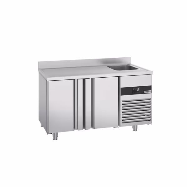 Kühltisch PREMIUM - 1430x700mm - mit 2 Türen, 1 Becken rechts - Aufkantung