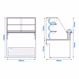 Balcão frigorífico Série TORONTO - 1000x880mm - Expositor de vidro com 2 prateleiras - Dobragem dupla de vidro - Bancada em granito - 0 a +8°C