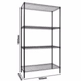 Scaffale metallico cromato - 900x1800mm - Profondità: 450mm - con 4 ripiani (REGOLABILI) - Nero - Portata: 180kg