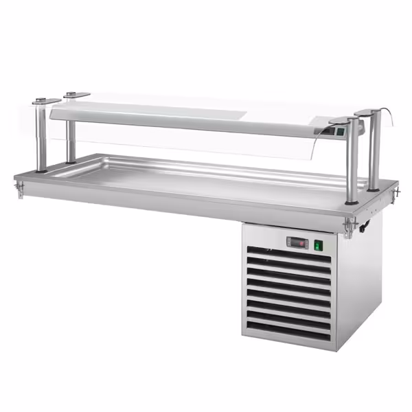 Drop-in gekoeld bovenblad - 1785mm - +2 tot +8°C - 5x GN 1/1 - 700W - met glazen hoestscherm | Koelplaat - GN 1/1 - RVS