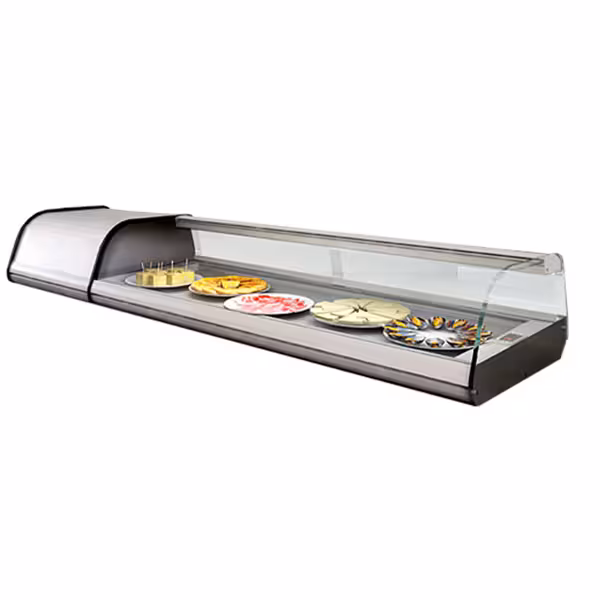 Sushi vitrin PREMIUM PLUS LED világítással - 1972x410 mm - 8x GN 1/3 - hajlított üvegfronttal