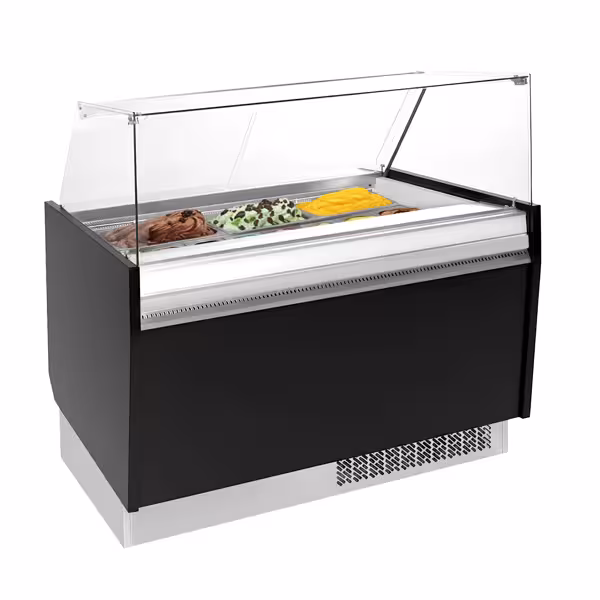 Ice Cream Serve Over Counter | LIAM - 1310mm - Static cooling - with LED lighting - for 10 x 5 litres Napoli pans - Black