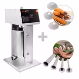 Sähkökäyttöinen makkarapuristin & churrokone - 25 l - 180 W - ruostumaton teräs - sis. jalkapedaali & 4 täyttöputkea & 3 churrosuutinta
