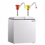 Pompe à sauce - 2x 2,5L - dosage réglable - bec anti-goutte - avec cuve - incl. support inox
