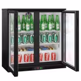Bancada refrigerada para bar - 900mm - 220L - com 2 portas de vidro de batente - Exterior e interior preto