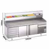 Pizzawerkbank PREMIUM PLUS - 2305x800mm - granieten werkblad - met 2 deuren & 7 laden - incl. koelopzetvitrine - 10x GN 1/3