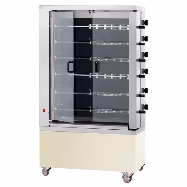 Elektrische kippengrill roterend - 28,8kW - 6 spitten voor 36 kippen - crème