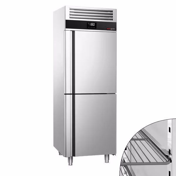 Vrieskast RVS PREMIUM - GN 2/1 - 700mm - 700liter - tot -20°C~-10°C - met 2 glasdeuren - geforceerde koeling, automatische ontdooiing & binnenverlichting
