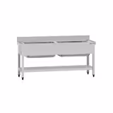Plonge à marmites en inox ECO - 1600x700mm - avec étagère basse & 2 bacs