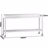 Table de travail en inox PREMIUM - 2000 x 600 mm - avec tablette inférieure et roulettes