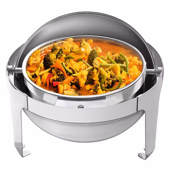 i rostfritt stål Chafing dish - Rund - roll top-lock - 2 bränslebehållare