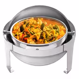 Chafing Dish / Podgrzewacz bufetowy na pastę - Okrągły - z pełną pokrywą Roll-Top - ze stelażem ze stali nierdzewnej - 8l